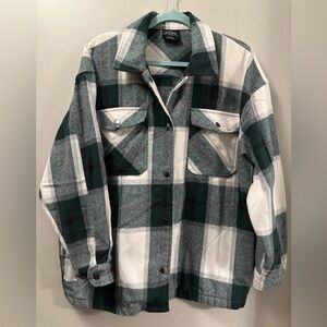 Women's Heavy Plaid Button Down Utility Flannel Shirt Oversized Jacket Gorpcore